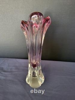 VTG Clear & pink Art Glass Vase Designed By Josef Hospodka Chribska Classwork