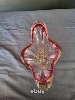 VTG Clear & pink Art Glass Vase Designed By Josef Hospodka Chribska Classwork