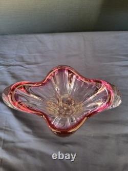VTG Clear & pink Art Glass Vase Designed By Josef Hospodka Chribska Classwork