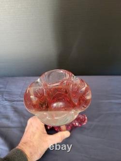 VTG Clear & pink Art Glass Vase Designed By Josef Hospodka Chribska Classwork