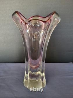 VTG Clear & pink Art Glass Vase Designed By Josef Hospodka Chribska Classwork