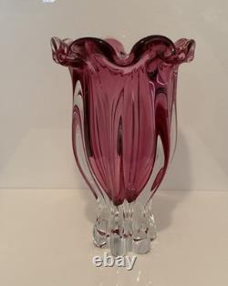 VTG Czech 1960'S Josef Hospodka Art Glass Vase Large 12 MPink & Clear MCM