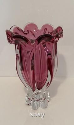 VTG Czech 1960'S Josef Hospodka Art Glass Vase Large 12 MPink & Clear MCM