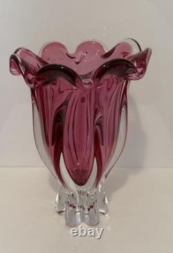 VTG Czech 1960'S Josef Hospodka Art Glass Vase Large 12 MPink & Clear MCM