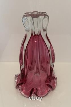 VTG Czech 1960'S Josef Hospodka Art Glass Vase Large 12 MPink & Clear MCM
