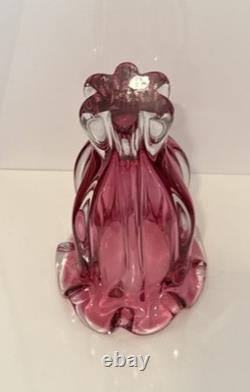 VTG Czech 1960'S Josef Hospodka Art Glass Vase Large 12 MPink & Clear MCM