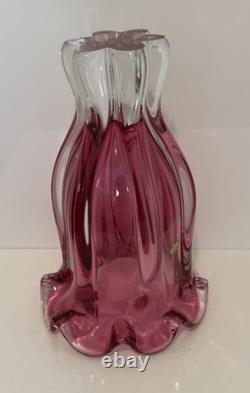 VTG Czech 1960'S Josef Hospodka Art Glass Vase Large 12 MPink & Clear MCM