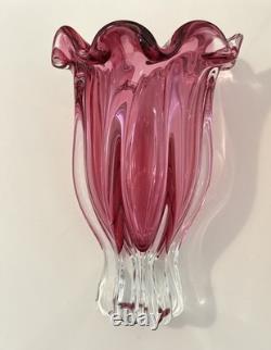 VTG Czech 1960'S Josef Hospodka Art Glass Vase Large 12 MPink & Clear MCM