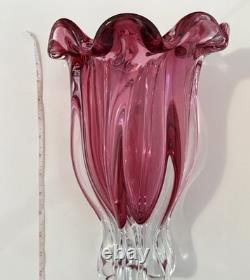 VTG Czech 1960'S Josef Hospodka Art Glass Vase Large 12 MPink & Clear MCM