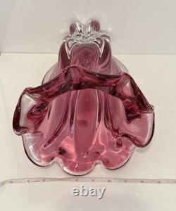 VTG Czech 1960'S Josef Hospodka Art Glass Vase Large 12 MPink & Clear MCM