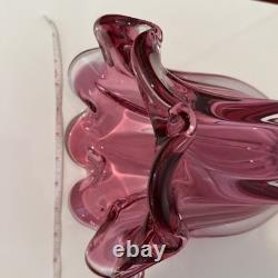 VTG Czech 1960'S Josef Hospodka Art Glass Vase Large 12 MPink & Clear MCM