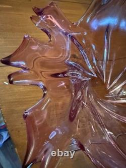 VTG Formica Vetri Murano Cranberry Pink Art Glass Basket Hand Blown Italy
