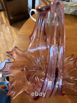 VTG Formica Vetri Murano Cranberry Pink Art Glass Basket Hand Blown Italy