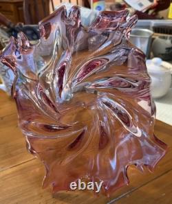 VTG Formica Vetri Murano Cranberry Pink Art Glass Basket Hand Blown Italy