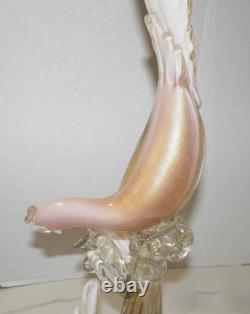 VTG MCM HAND BLOWN ART GLASS PHEASANT WITH FLOWERS PINK WithGOLD 21 MID CENTURY