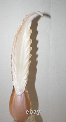 VTG MCM HAND BLOWN ART GLASS PHEASANT WITH FLOWERS PINK WithGOLD 21 MID CENTURY