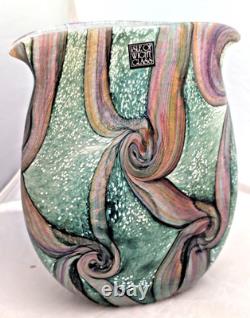 VTG Michael Harris Isle of Wight Signed Art Glass Vase Green Pink Swirl