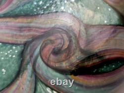 VTG Michael Harris Isle of Wight Signed Art Glass Vase Green Pink Swirl