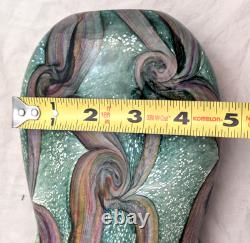 VTG Michael Harris Isle of Wight Signed Art Glass Vase Green Pink Swirl
