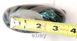 VTG Michael Harris Isle of Wight Signed Art Glass Vase Green Pink Swirl