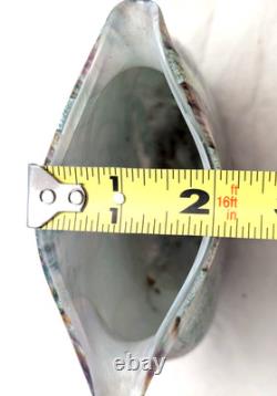 VTG Michael Harris Isle of Wight Signed Art Glass Vase Green Pink Swirl