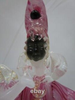 VTG Murano Art Glass Dancer Figurine Gold Flecks Pink Glass with Box