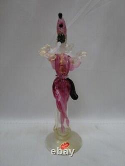 VTG Murano Art Glass Dancer Figurine Gold Flecks Pink Glass with Box