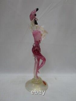 VTG Murano Art Glass Dancer Figurine Gold Flecks Pink Glass with Box