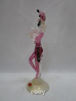 VTG Murano Art Glass Dancer Figurine Gold Flecks Pink Glass with Box