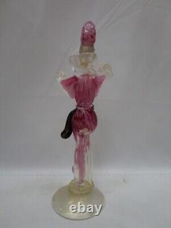 VTG Murano Art Glass Dancer Figurine Gold Flecks Pink Glass with Box