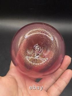 VTG Murano Art Glass Hand Blown Pear & Apple Cranberry Pink 24K Gold Leaf Fruits