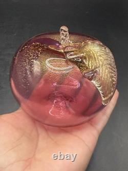 VTG Murano Art Glass Hand Blown Pear & Apple Cranberry Pink 24K Gold Leaf Fruits