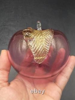 VTG Murano Art Glass Hand Blown Pear & Apple Cranberry Pink 24K Gold Leaf Fruits
