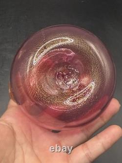 VTG Murano Art Glass Hand Blown Pear & Apple Cranberry Pink 24K Gold Leaf Fruits