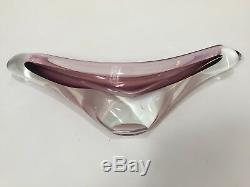 VTG Murano Italian Pink, White & Wine Clear Art Glass Centerpiece Bowl, 16 Wide