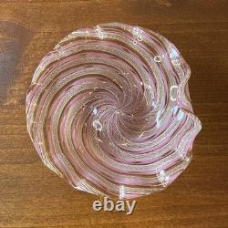 VTG Murano Latticino Art Glass Bowl Zanfirico Ribbon Pink White Copper 4.5 MCM