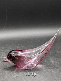 VTG Murano Signed Oggetti Art Glass Bird Cranberry Pink With Label Figurine