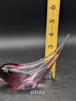 VTG Murano Signed Oggetti Art Glass Bird Cranberry Pink With Label Figurine