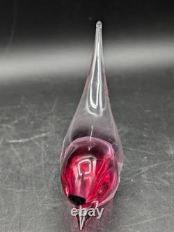 VTG Murano Signed Oggetti Art Glass Bird Cranberry Pink With Label Figurine