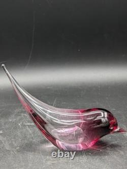 VTG Murano Signed Oggetti Art Glass Bird Cranberry Pink With Label Figurine