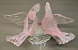 VTG Murano Style Pink Swirl Art Glass Doves Birds Figurine Ornament Sculpture