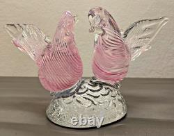 VTG Murano Style Pink Swirl Art Glass Doves Birds Figurine Ornament Sculpture
