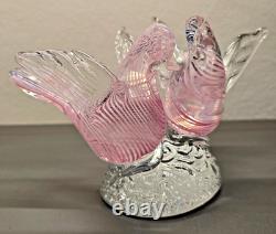 VTG Murano Style Pink Swirl Art Glass Doves Birds Figurine Ornament Sculpture
