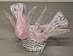 VTG Murano Style Pink Swirl Art Glass Doves Birds Figurine Ornament Sculpture