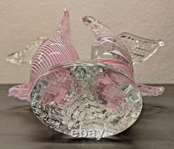 VTG Murano Style Pink Swirl Art Glass Doves Birds Figurine Ornament Sculpture