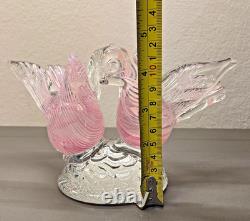 VTG Murano Style Pink Swirl Art Glass Doves Birds Figurine Ornament Sculpture