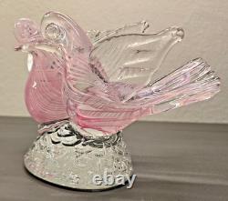 VTG Murano Style Pink Swirl Art Glass Doves Birds Figurine Ornament Sculpture