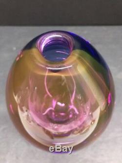 VTG Orrefors Sweden Art Glass Pink Purple RoseBud VASE by ERIKA LAGERBIELKE