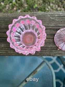 VTG Pink Selenium Art Glass glows. Powder, Trinket Jar with Lid Rare