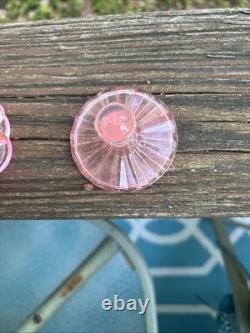 VTG Pink Selenium Art Glass glows. Powder, Trinket Jar with Lid Rare
